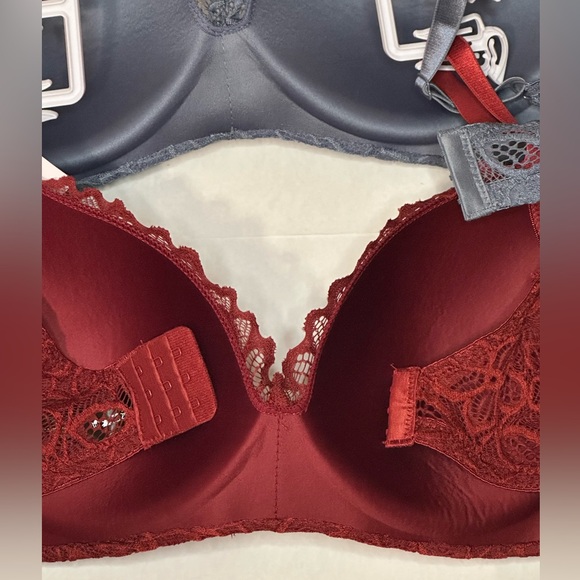 Elegant Wireless Lace Bra Set - Gray and Red - Picture 7 of 7